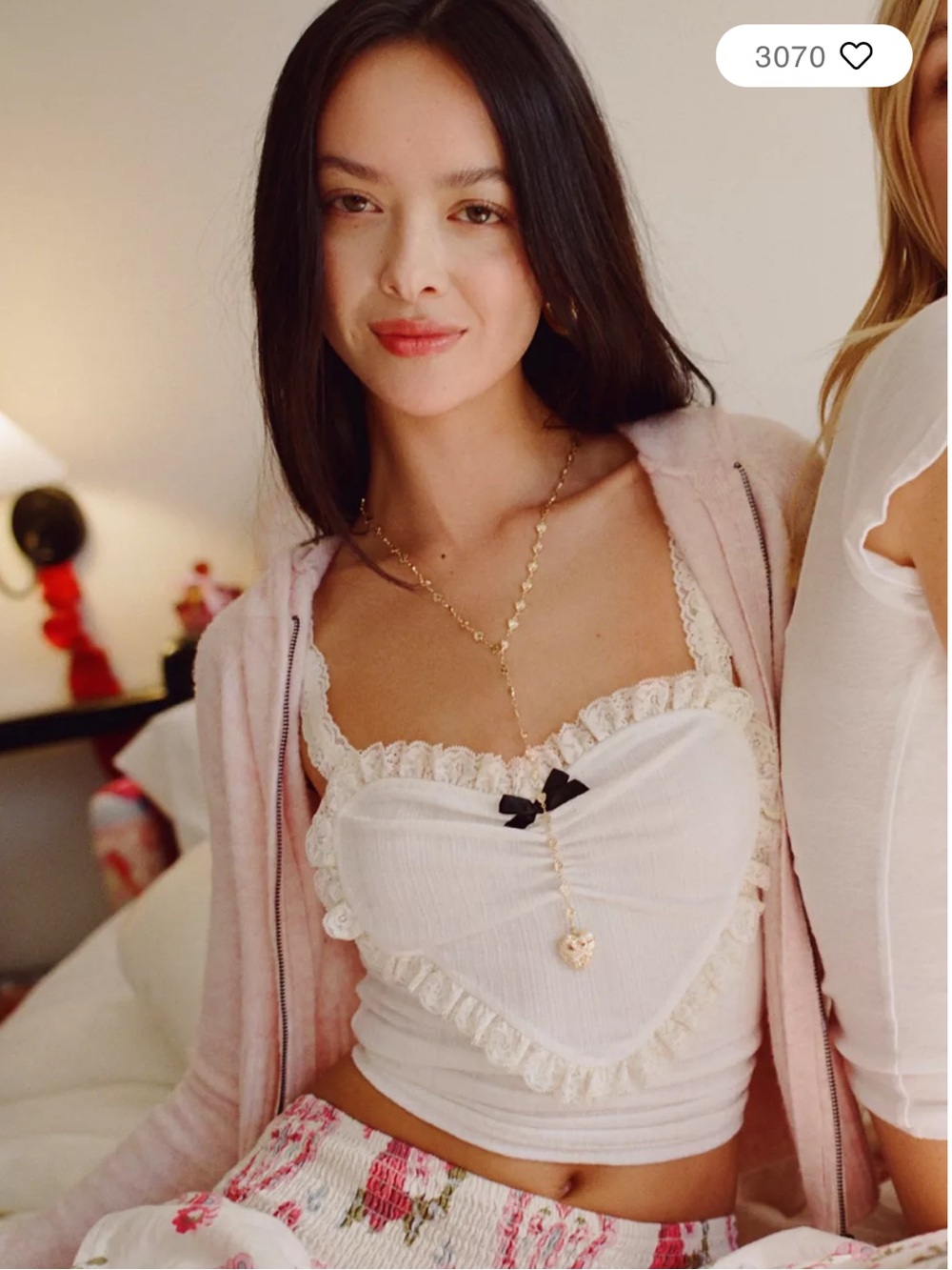 Urban Outfitters UO Out From Under Eat Your Heart Out Ruffle Lace Trim Cami